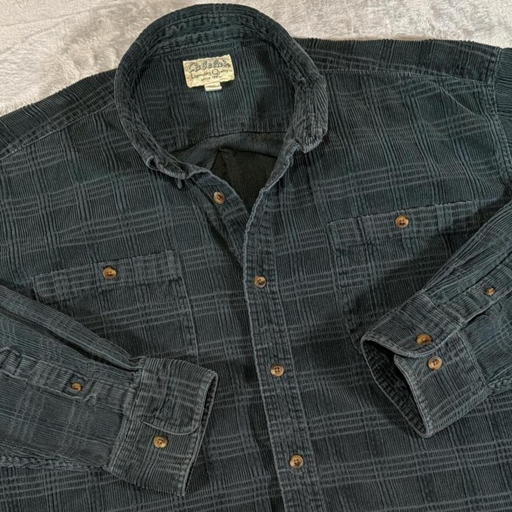Y2K Vintage Cabela's Corduroy Button Up Shirt | Dark Green Plaid | Size 2XL